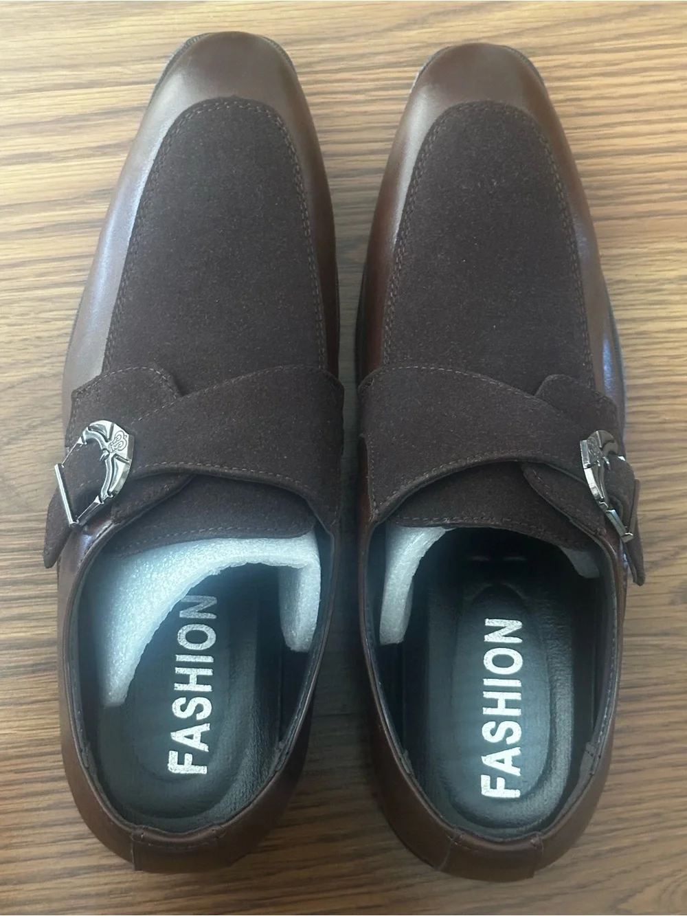 Brown Men's Leather & Suede Monk Strap Dress Shoes